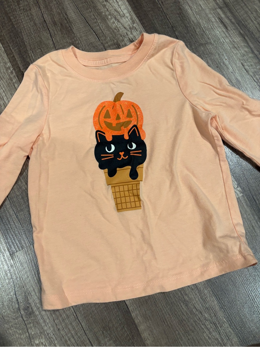 Cat & Jack Peach Long-Sleeve Tee with Black Cat & Pumpkin Graphic